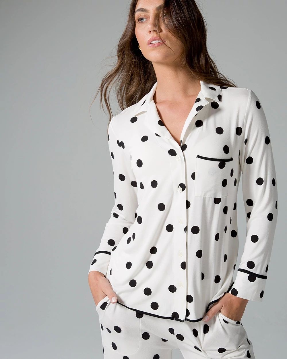 Cool Nights Long Sleeve Notch Collar Pajama Top