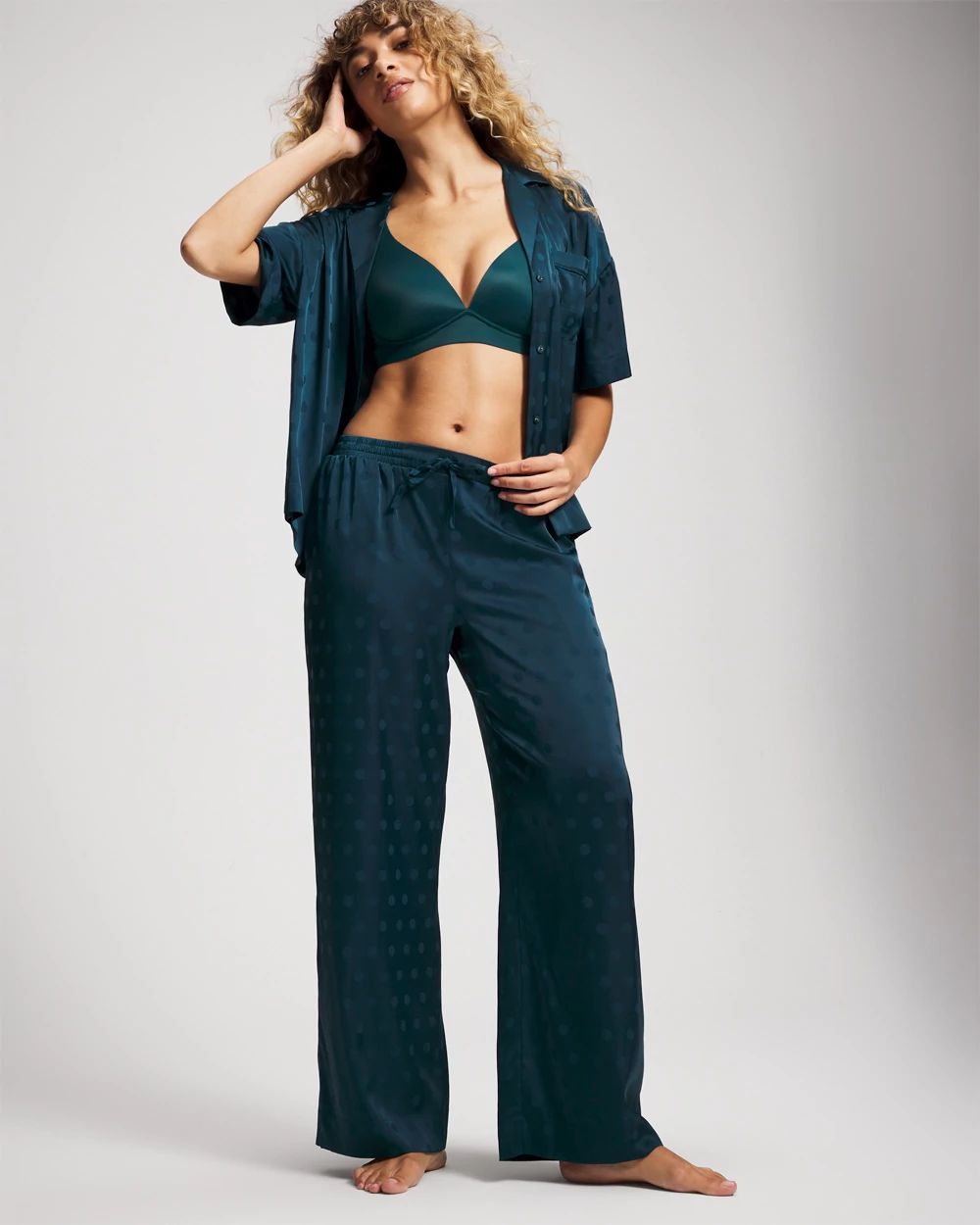 Satin Jacquard Dot Relaxed Notch Collar Pajama Top
