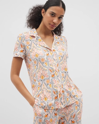 Piped Short Sleeve Notch Collar Pajama Top click to view larger image.