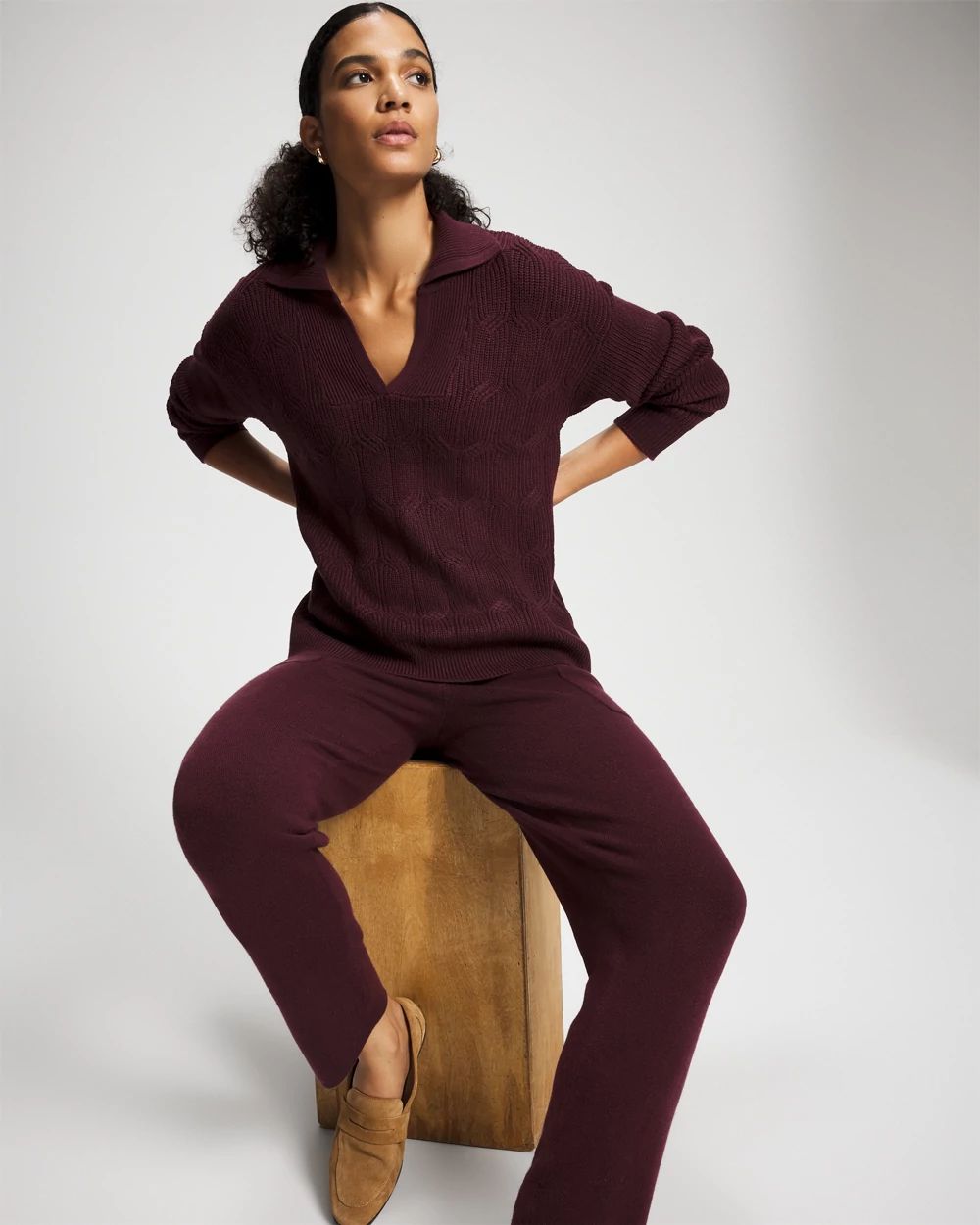 Premier Knit Cable Knit Collared Sweater click to view larger image.