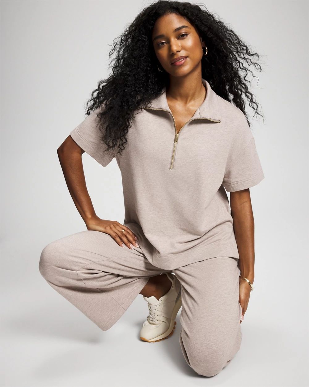 Essential Terry Quarter Zip Short Sleeve Sweatshirt click to view larger image.