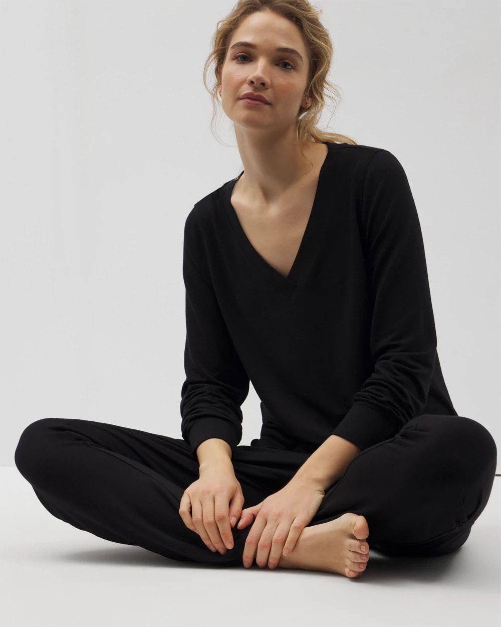 Long-Sleeve V-Neck Pajama Top