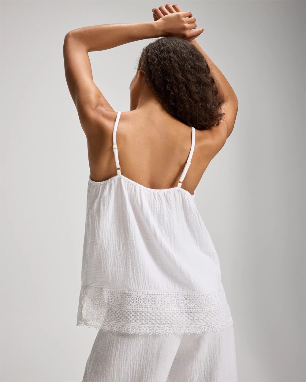 Cotton Gauze Crochet Lace Trim Relaxed Pajama Cami