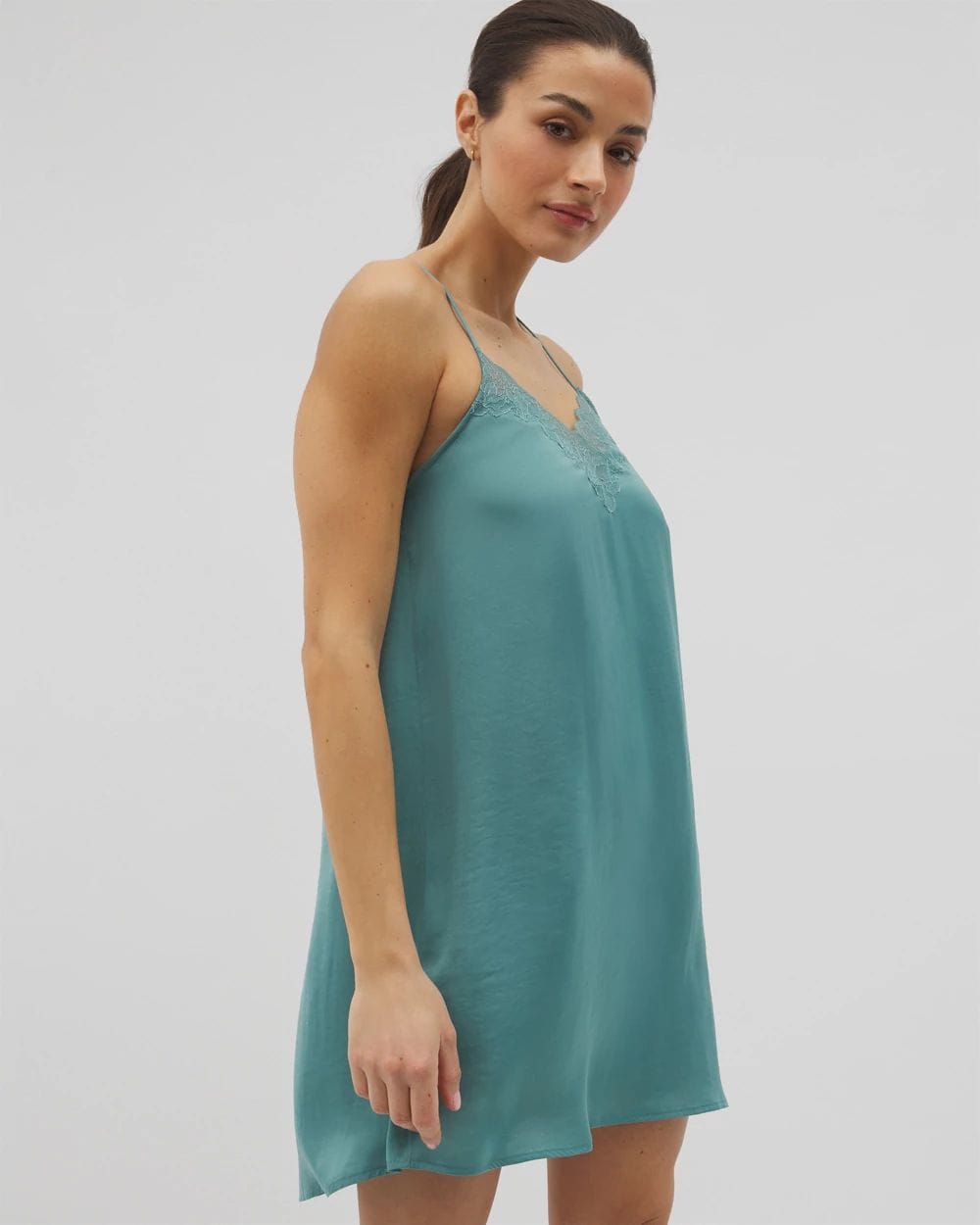 Crinkle Satin Lace Trim Chemise