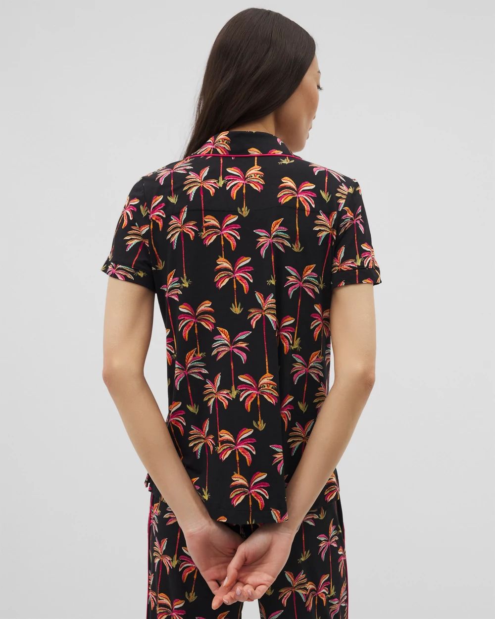 Cool Nights Piped Short Sleeve Notch Collar Pajama Top