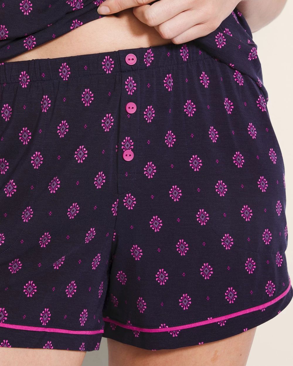 Printed Piped Pajama Shorts click to view larger image.