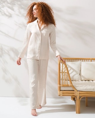 Satin Leopard Jacquard Long Sleeve Pajama Set