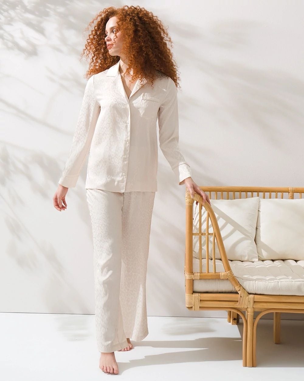 Satin Leopard Jacquard Long Sleeve Pajama Set