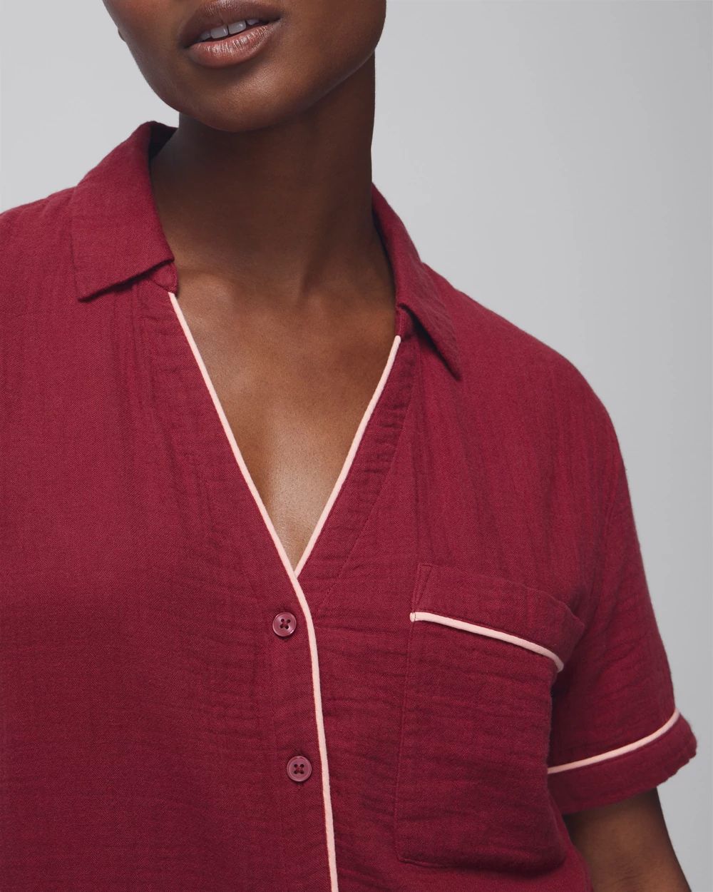 Cotton Gauze Short-Sleeve Pajama Top