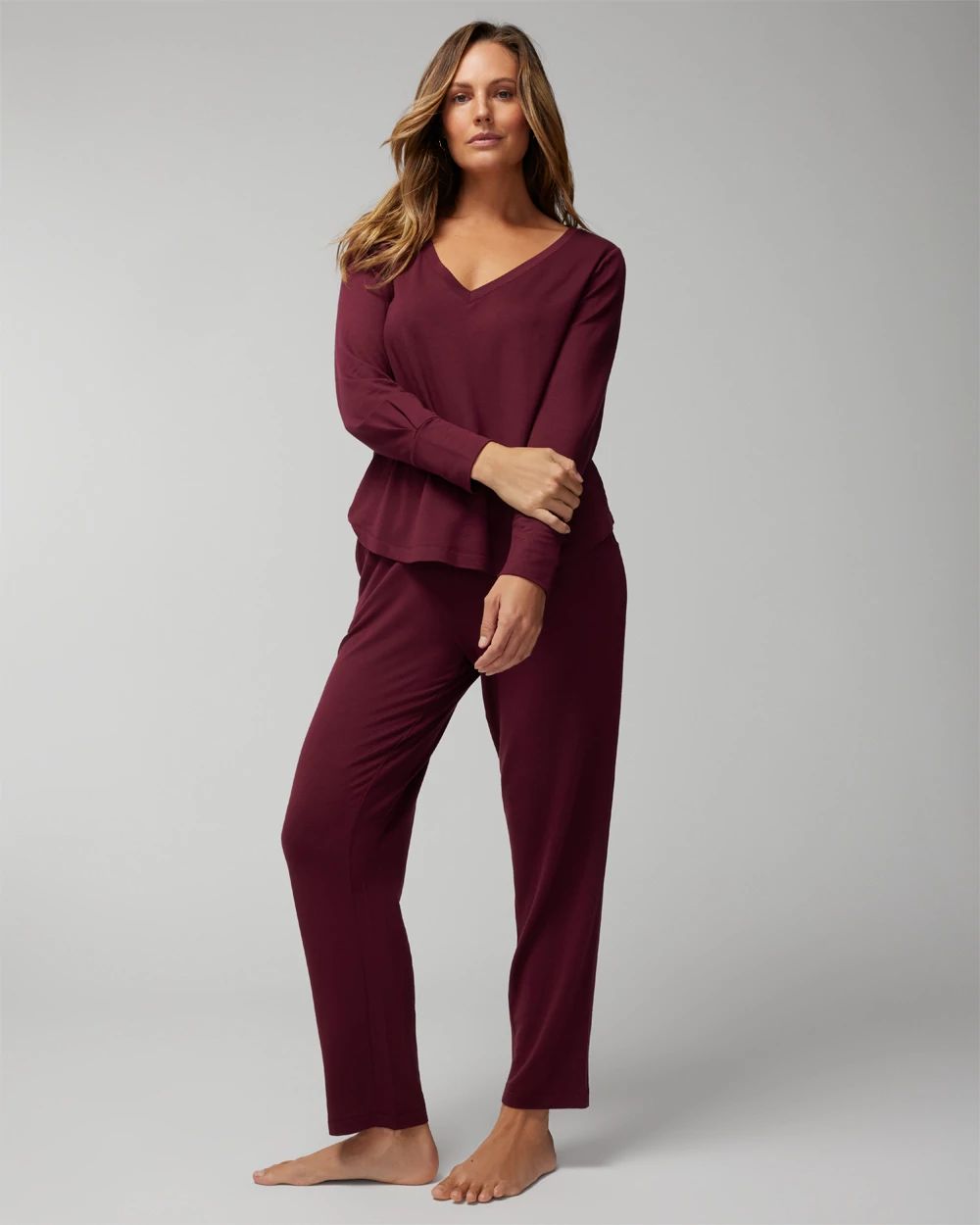 Long-Sleeve V-Neck Pajama Set