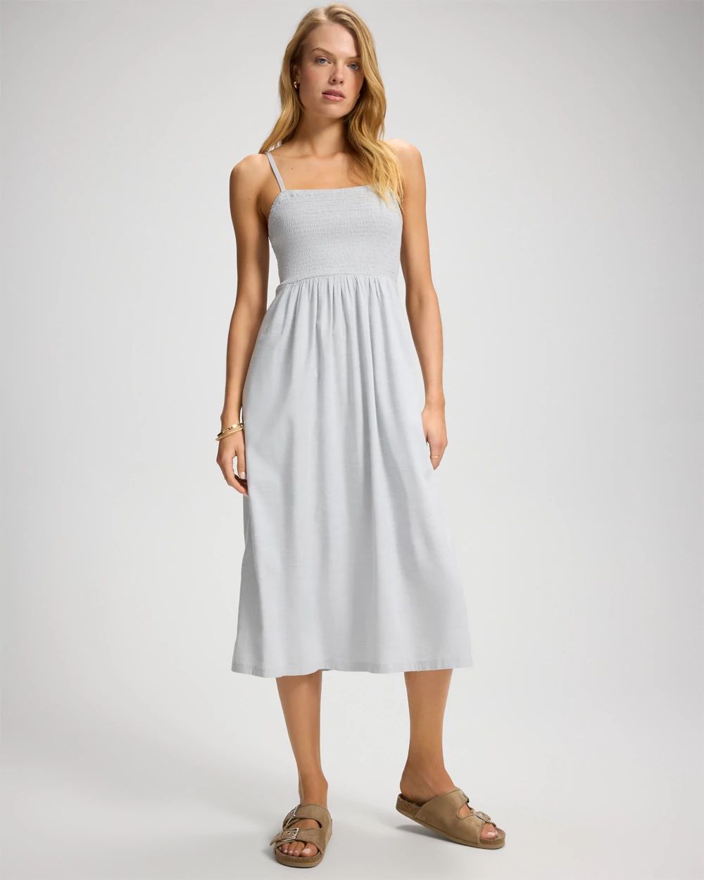 Beach Cotton Smocked Midi Dress