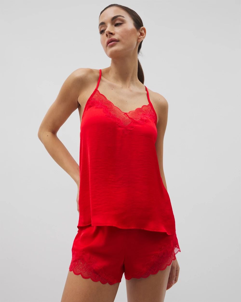 Crinkle Satin Lace Trim Pajama Cami