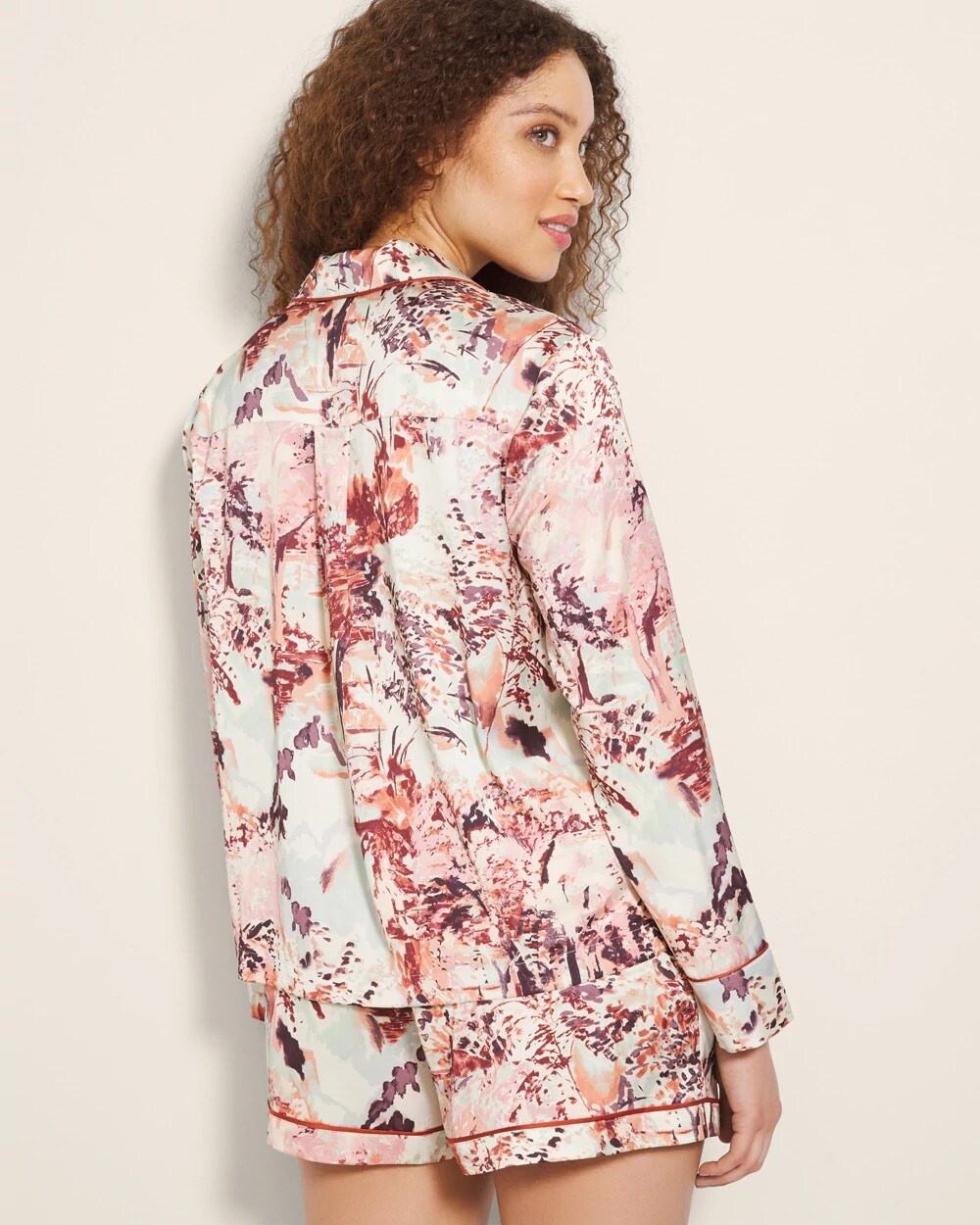 Long-Sleeve Notch Collar Pajama Top