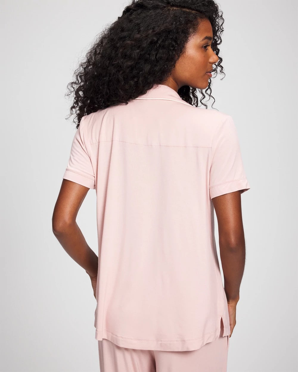 Solid Short Sleeve Notch Collar Pajama Top