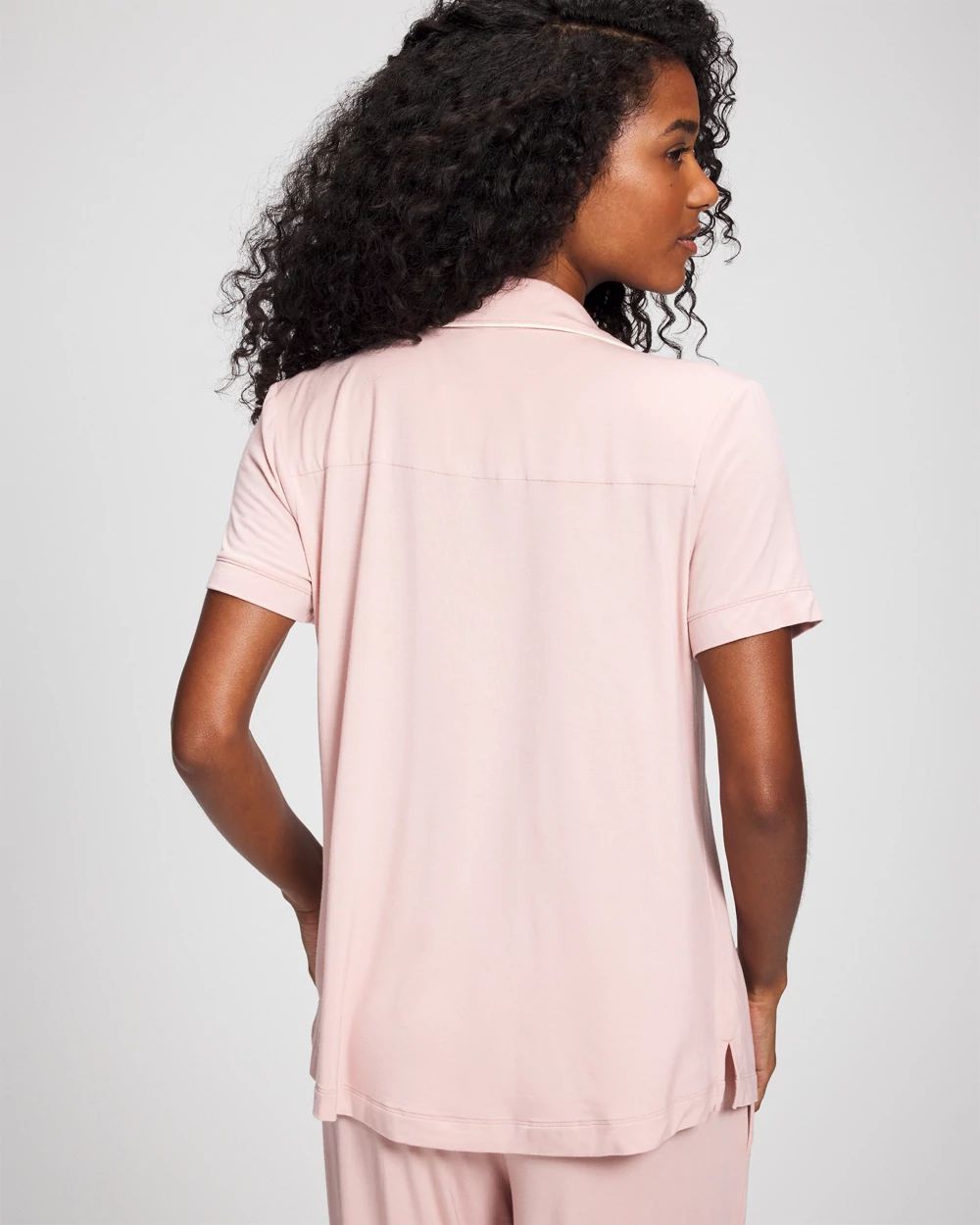 Solid Short Sleeve Notch Collar Pajama Top click to view larger image.