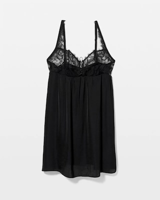 Crinkle Satin + Embroidery Babydoll Chemise click to view larger image.