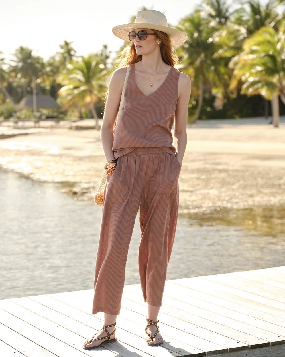 Textured Stripe Relaxed Barrel Pants