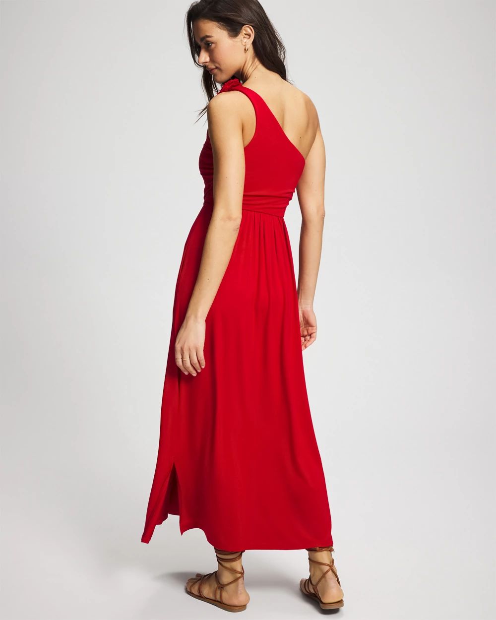 Soft Jersey One-Shoulder Tiered Maxi Bra Dress