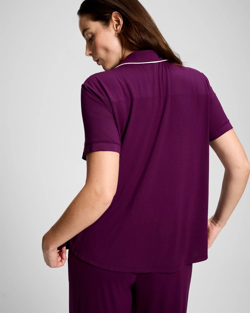Piped Short Sleeve Notch Collar Pajama Top click to view larger image.