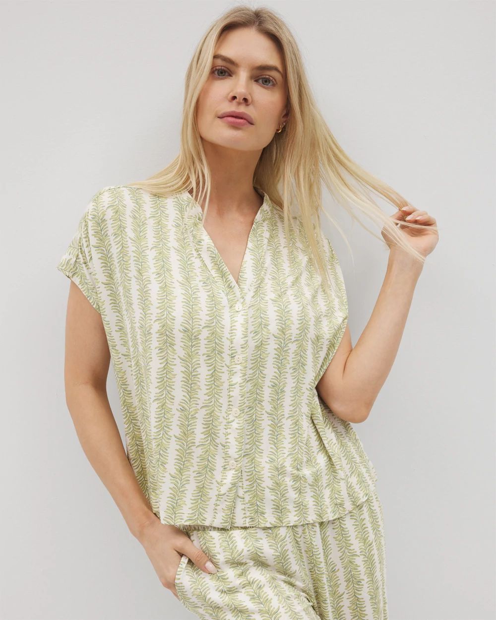 Cool Nights Mandarin Collar Short Sleeve Pajama Top