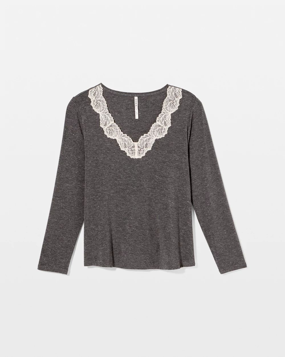 Cool Nights Lace Trim Long Sleeve Pajama Top