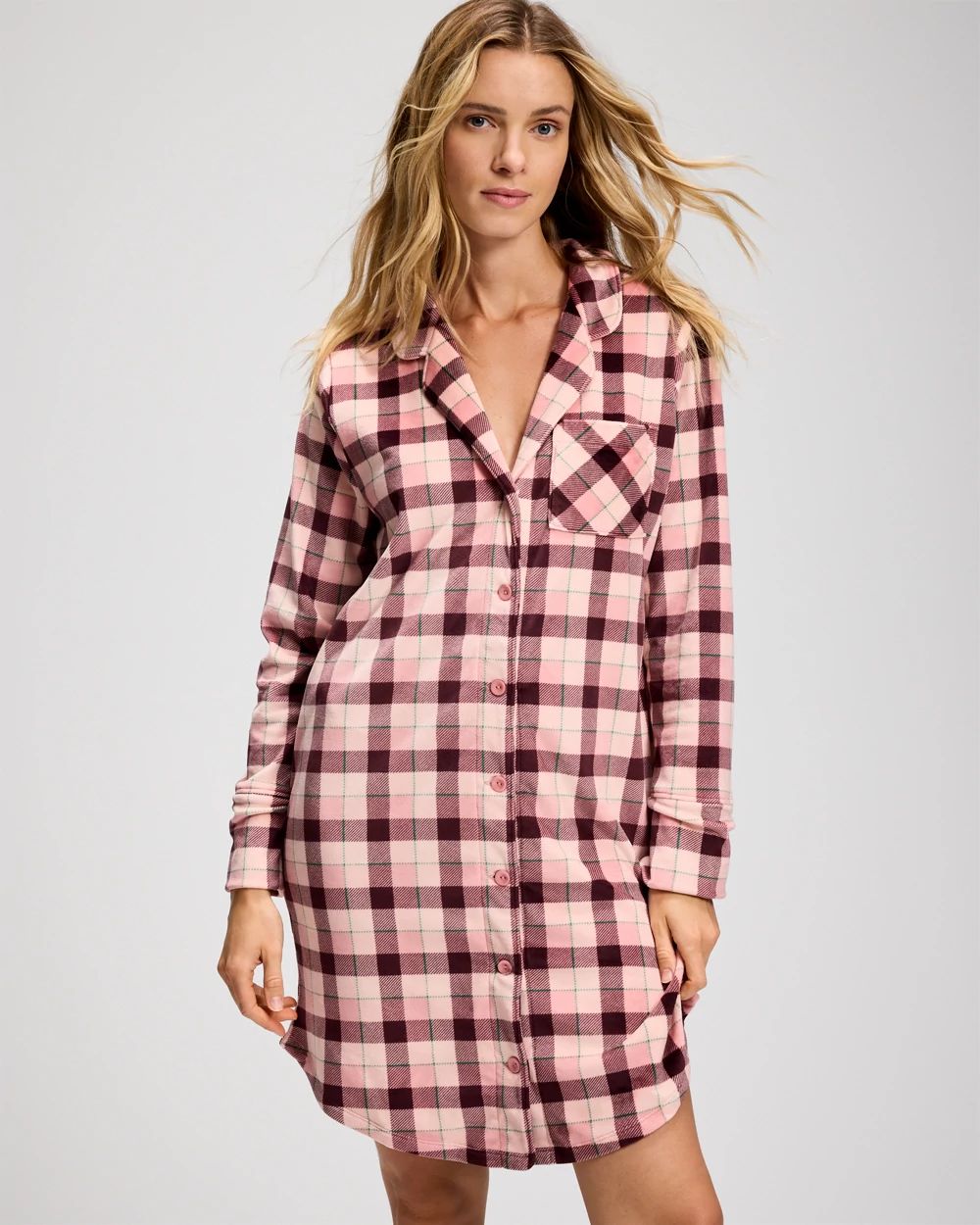 Microfleece Long-Sleeve Notch Collar Sleepshirt