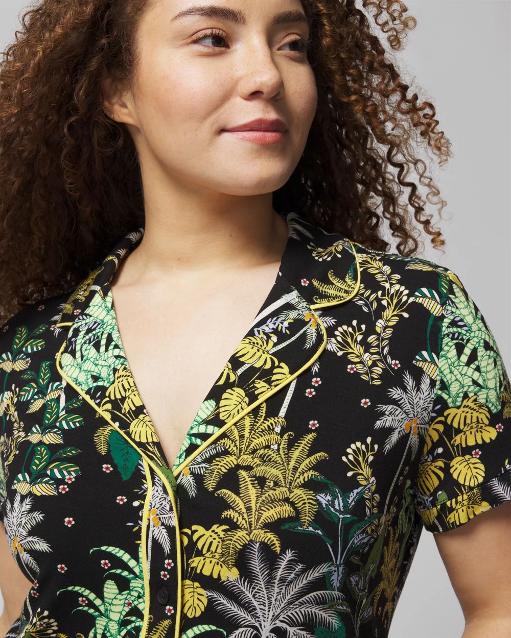 Piped Short Sleeve Notch Collar Pajama Top click to view larger image.