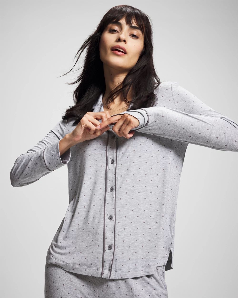 Cool Nights Long-Sleeve Printed Notch Collar Pajama Top