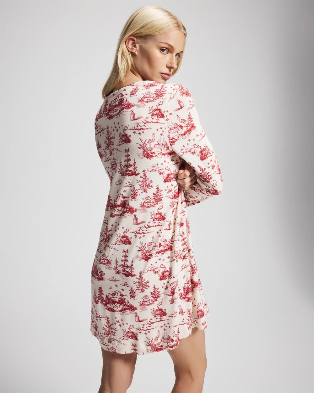 Piped Long-Sleeve Sleepshirt