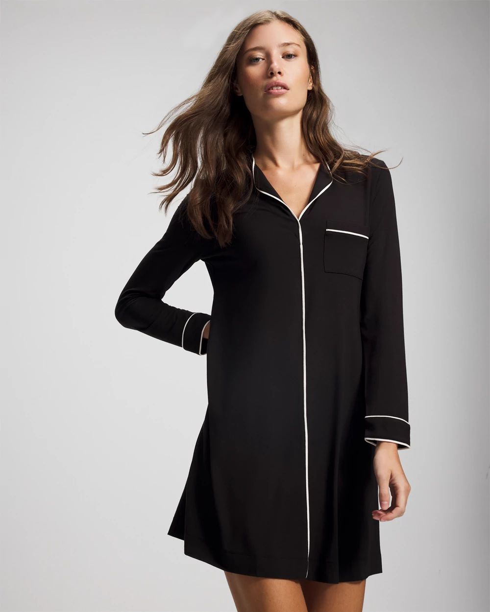 Cool Nights Piped Long-Sleeve Sleepshirt