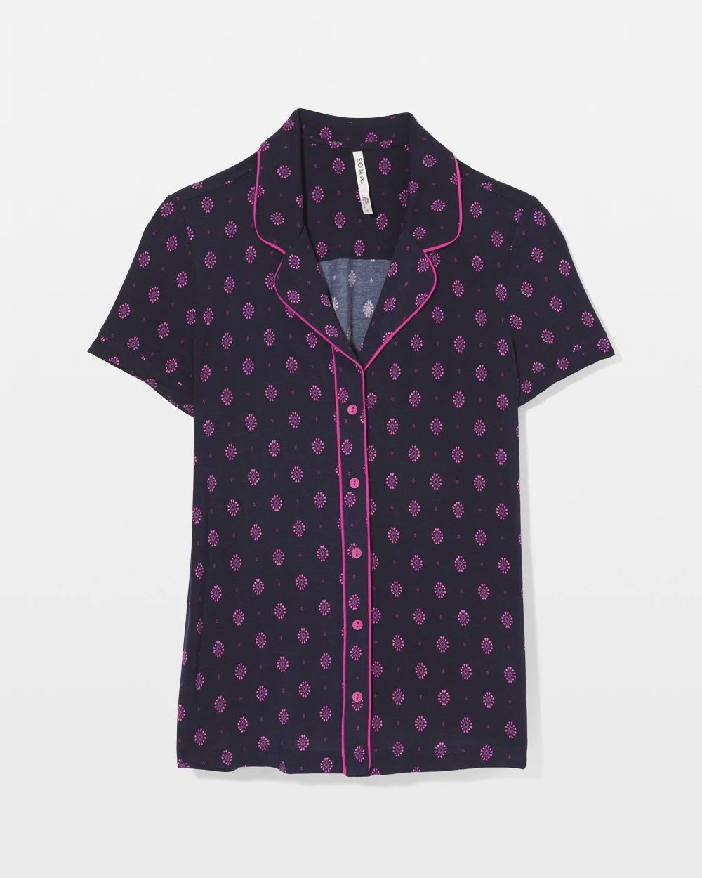 Cool Nights Piped Short Sleeve Notch Collar Pajama Top