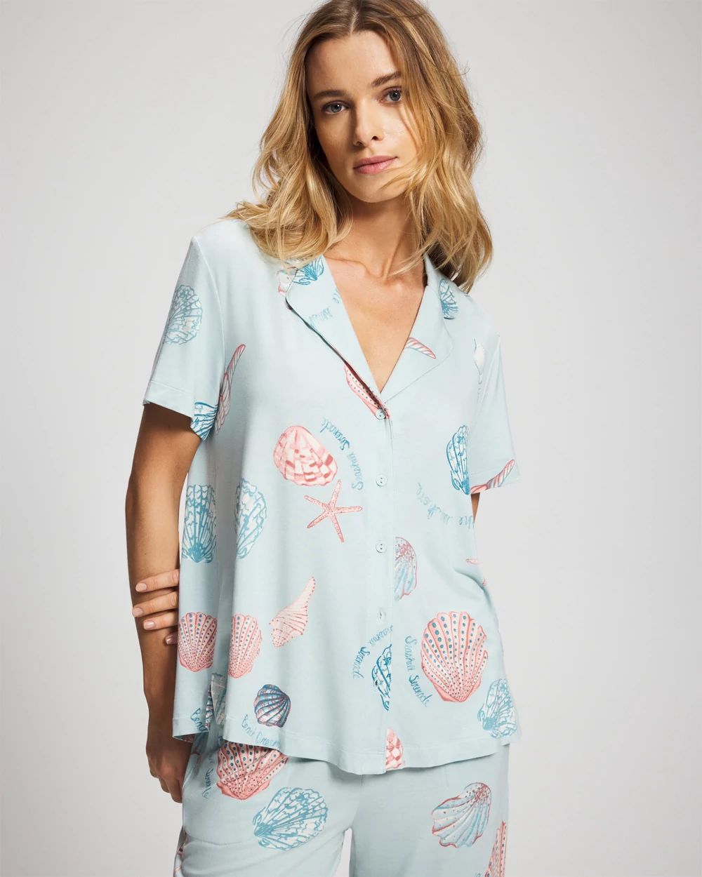 Short Sleeve Notch Collar Pajama Top