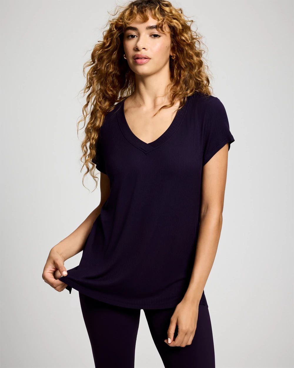 Rib Knit V-Neck Tee
