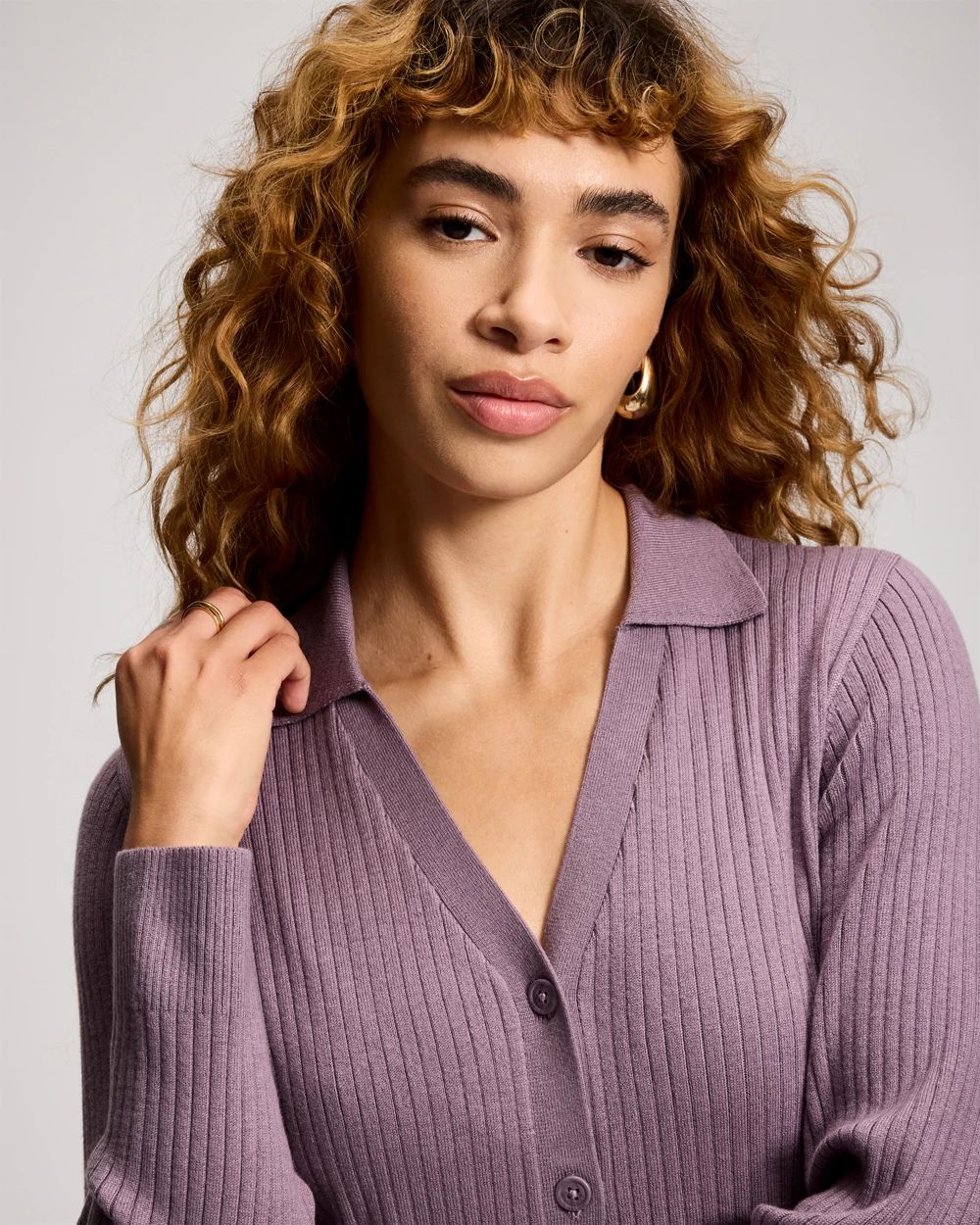 Premier Knit Rib Button-Up Top click to view larger image.