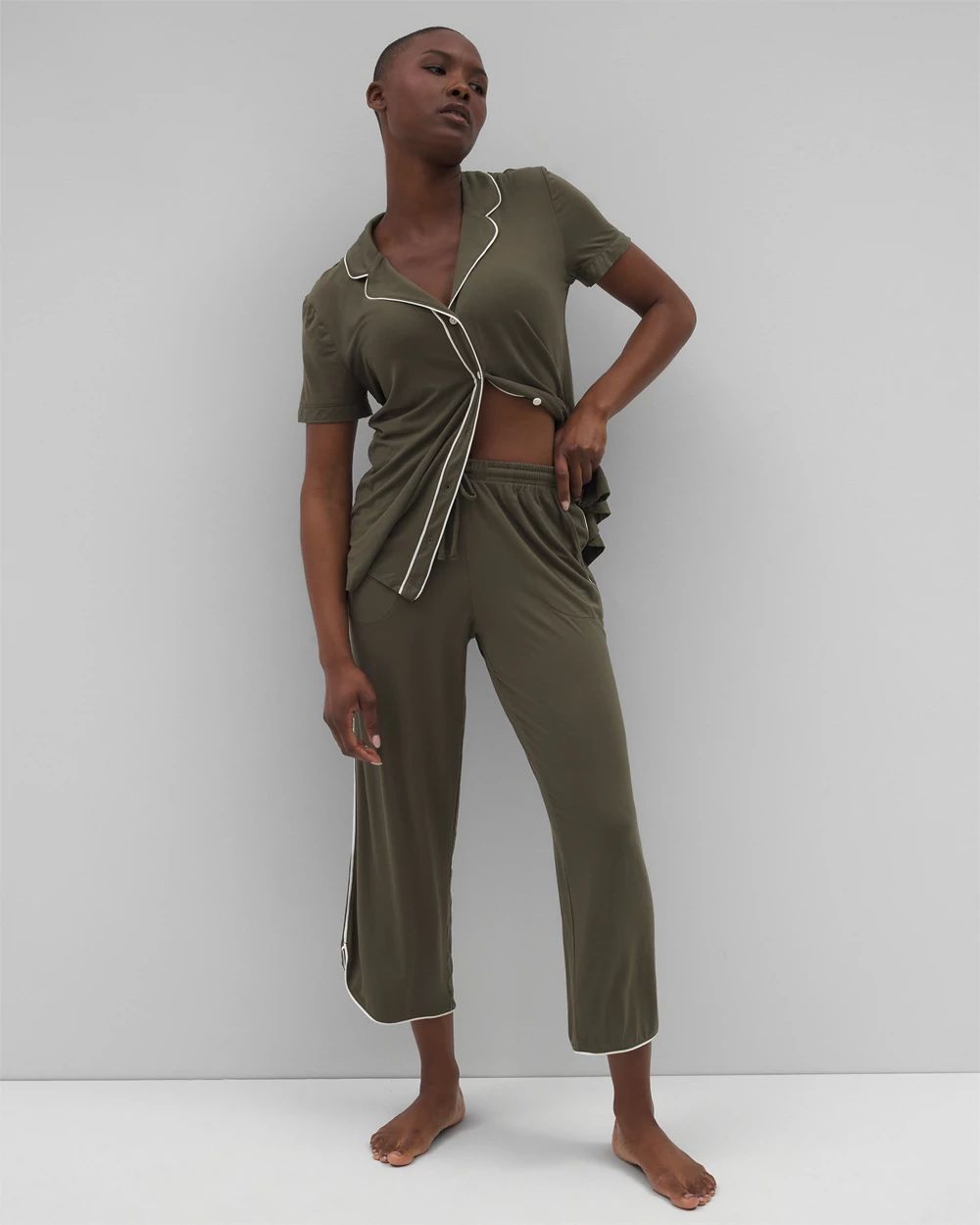 Cool Nights Solid Piped Crop Pajama Pant