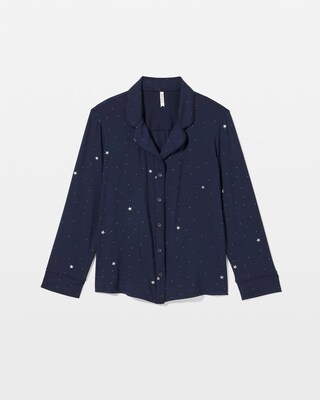 Cool Nights Long Sleeve Notch Collar with Piped Placket Pajama Top click to view larger image.