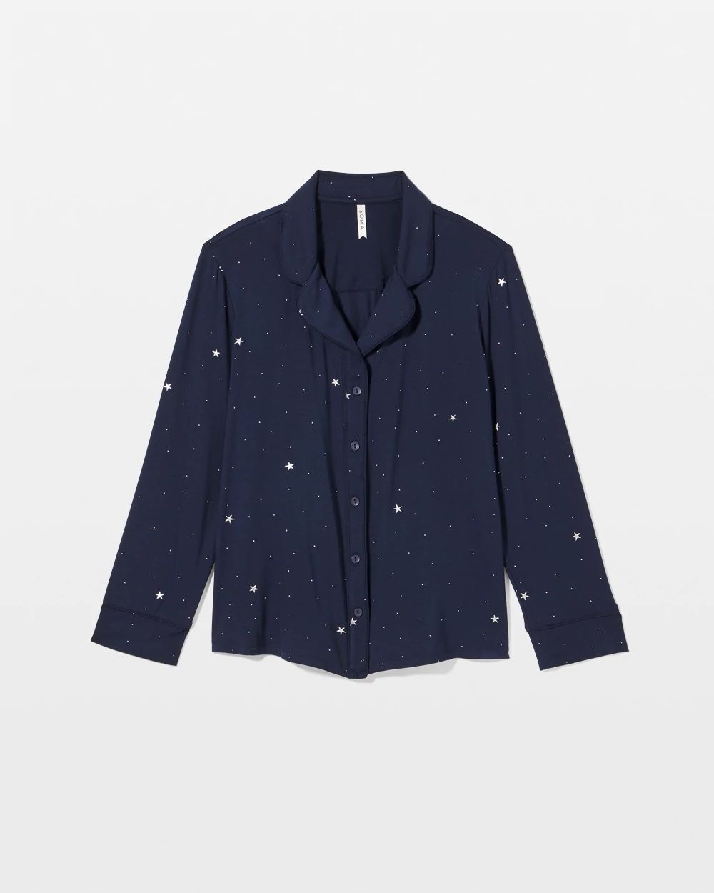 Cool Nights Long Sleeve Notch Collar with Piped Placket Pajama Top