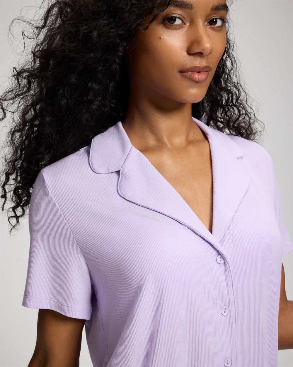 Cool Nights Rib Short Sleeve Notch Collar Pajama Top