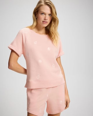 Cotton Terry Relaxed Short Sleeve Rolled Cuff Sweatshirt