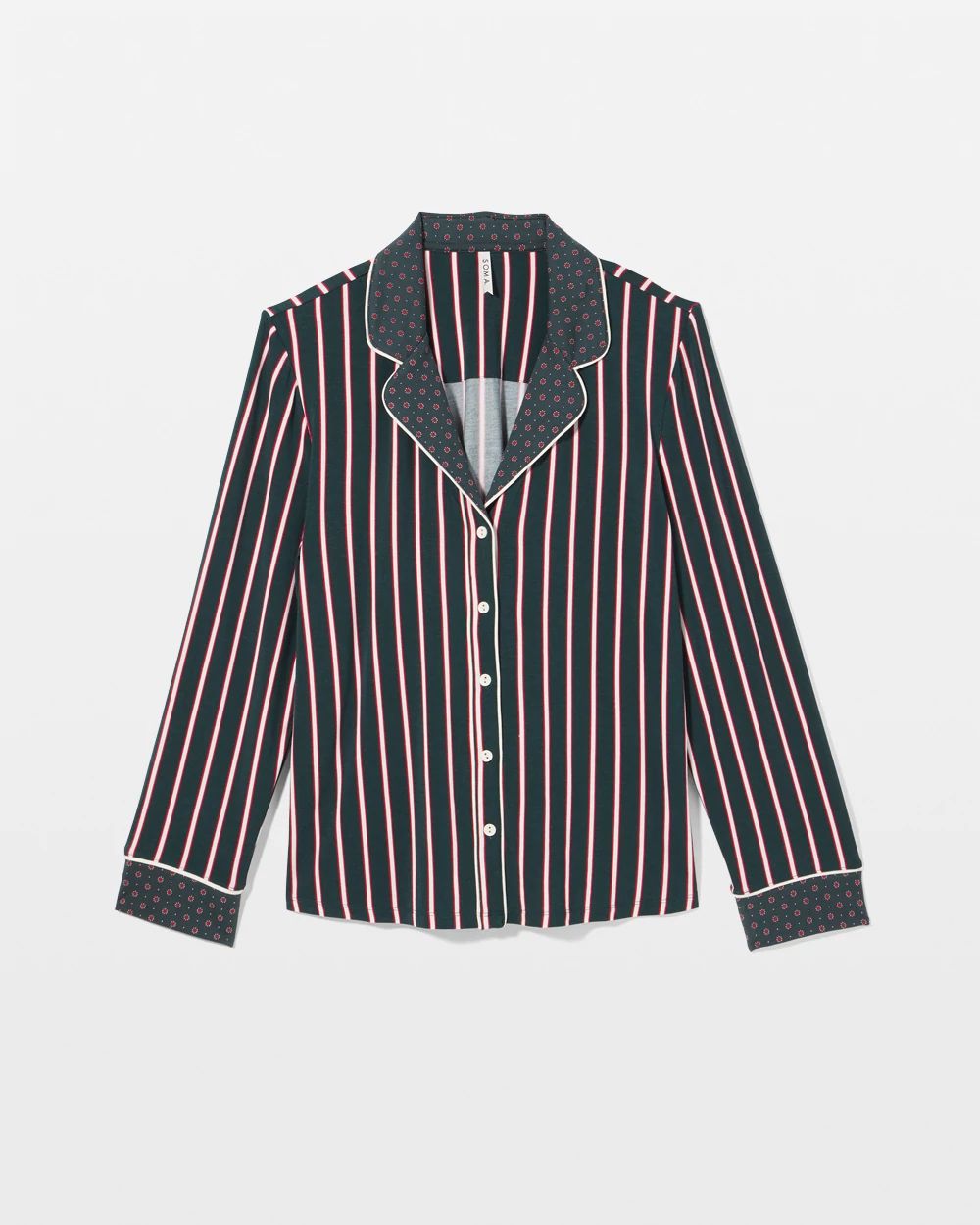 Cool Nights Long Sleeve Notch Collar with Piped Placket Pajama Top click to view larger image.