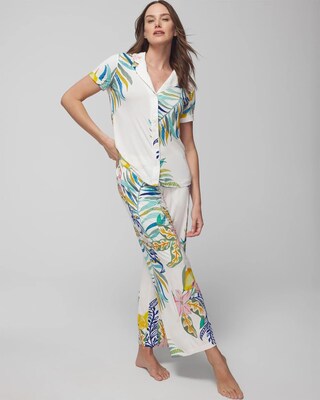 Piped Short Sleeve Notch Collar Pajama Top click to view larger image.