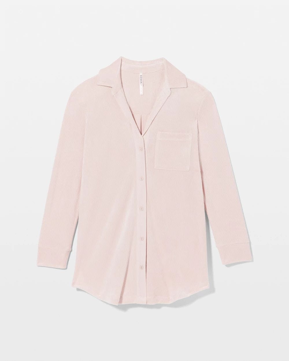 Velvety Ribbed Long-Sleeve Notch Collar Pajama Top