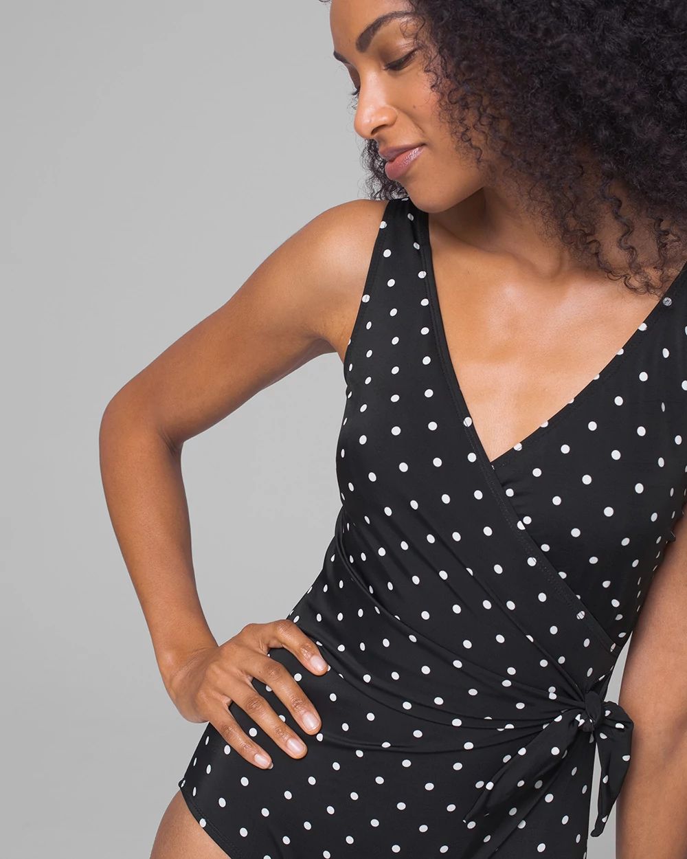 Darling Dot Shirred Surplice One Piece Swimsuit