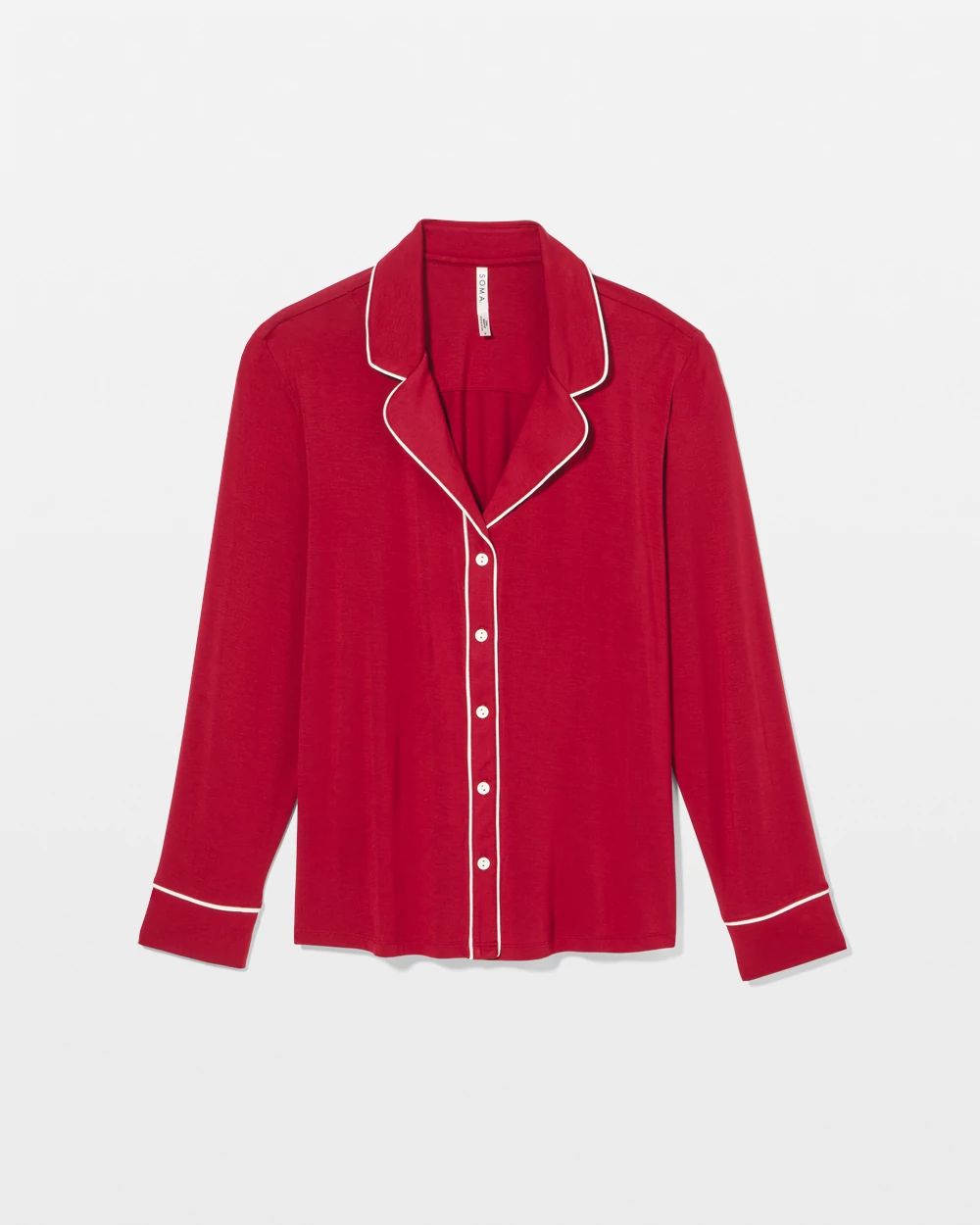 Cool Nights Long Sleeve Notch Collar w/ Piped Placket Pajama Top