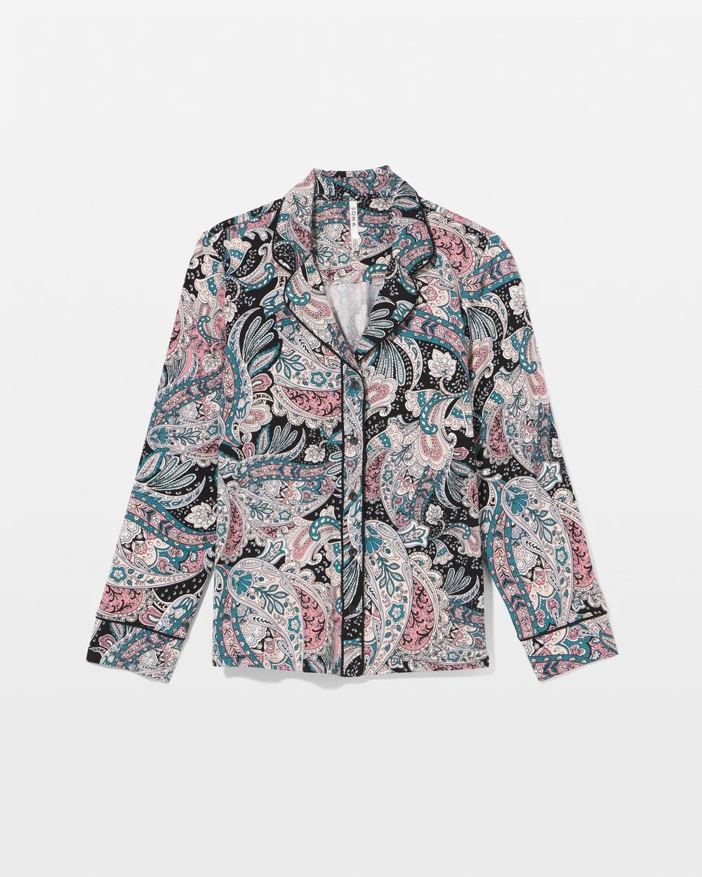 Cool Nights Long Sleeve Notch Collar with Piped Placket Pajama Top click to view larger image.