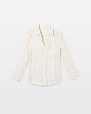 Cotton Gauze Long Sleeve Notch Collar Pajama Top click to view larger image.