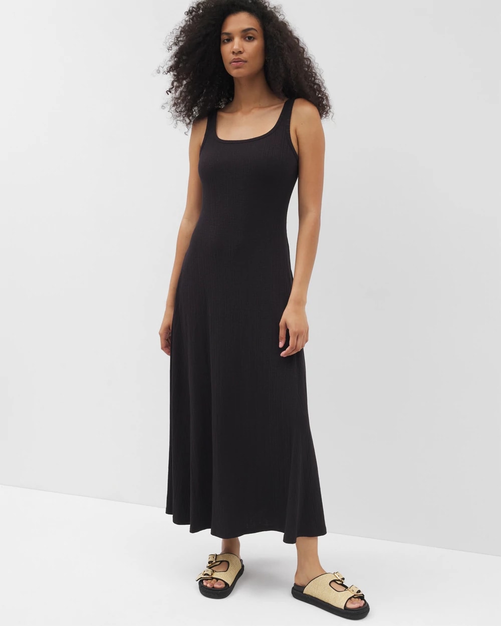 rib square neck active dress Women's Rib Square Neck Lounge Dress in Black size Medium