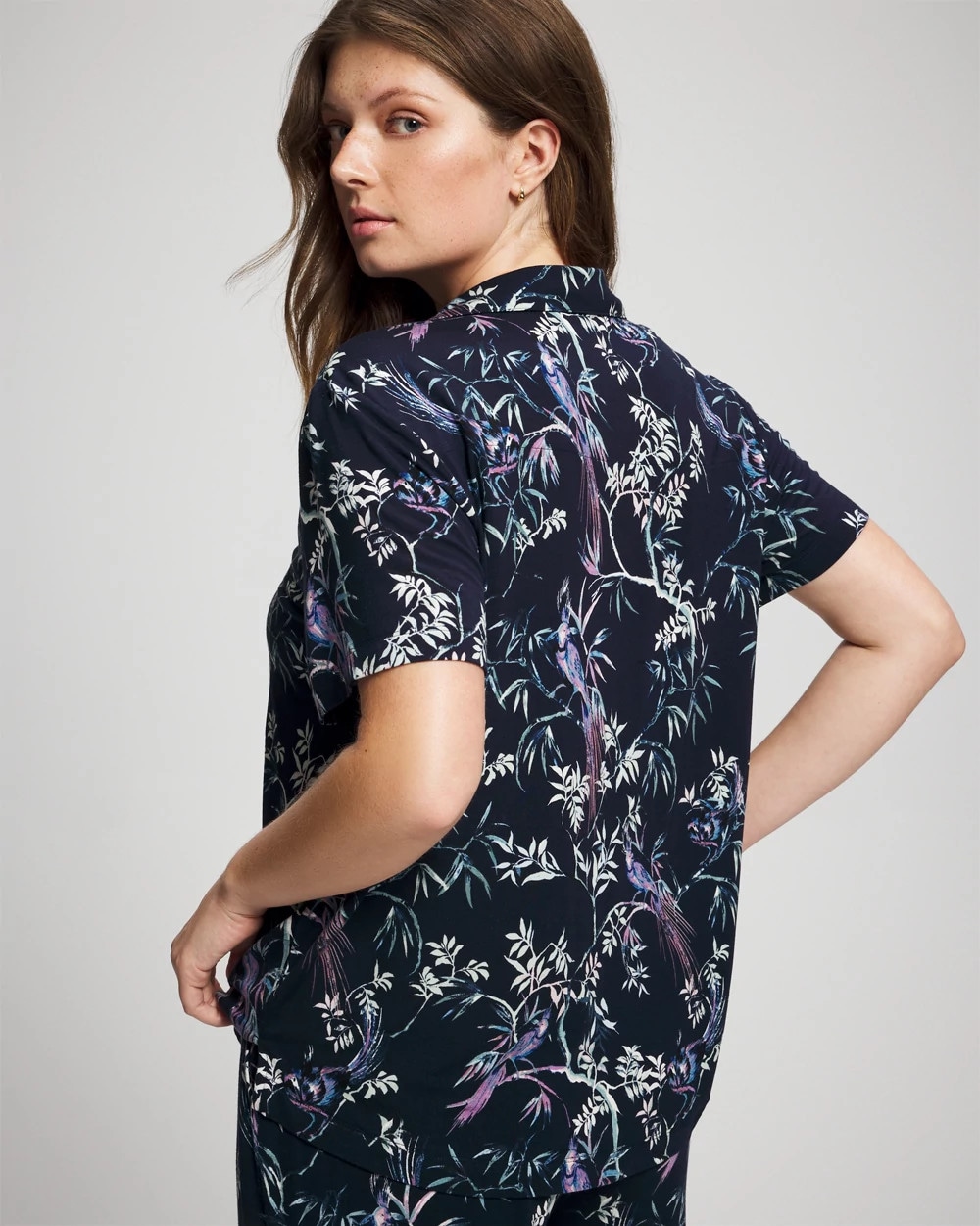 Short Sleeve Notch Collar Pajama Top