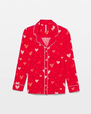 Long-Sleeve Printed Notch Collar Pajama Top click to view larger image.