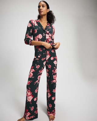 Cool Nights Long Sleeve Notch Collar with Piped Placket Pajama Top click to view larger image.